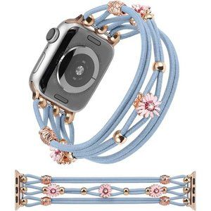 NEW Blue Floral Beaded Boho Apple Watch Band